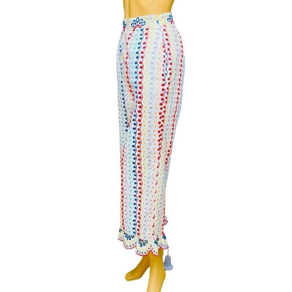 Eyelet Embroidery Boho Pants Multicolor Cropped Zip-Side Sz S - Picture 6 of 16